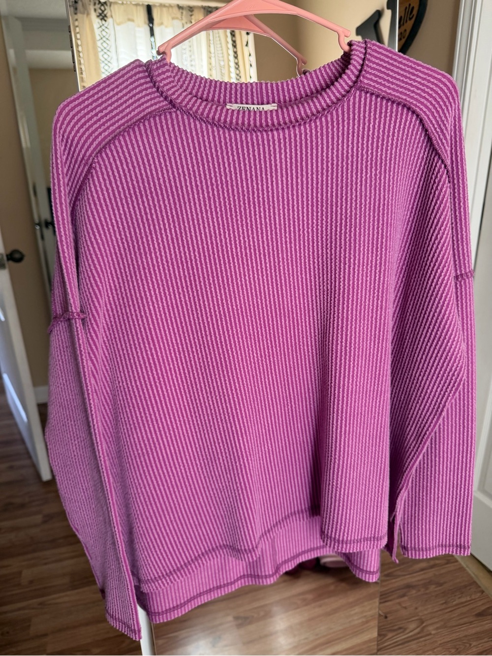 Zenana Outfitters Purple Ribbed Crewneck